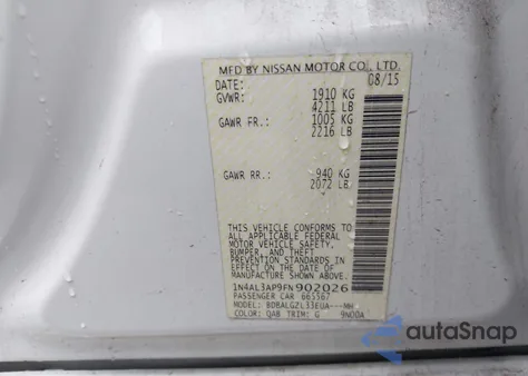 2015 Nissan Altima 2.5 S from USA, damaged, VIN 1N4AL3AP9FN902026